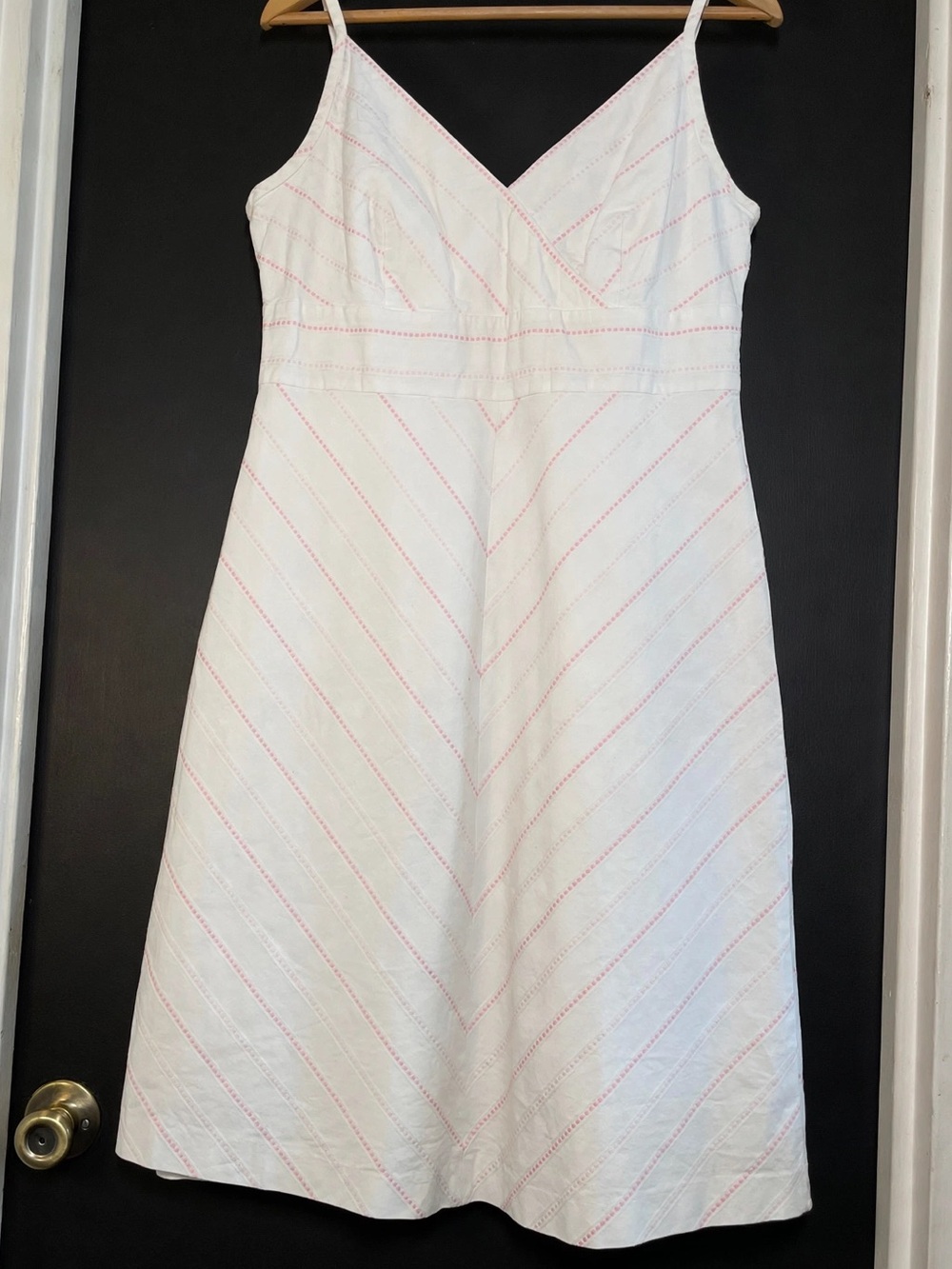 Casual Corner 100% Cotton Fully Lined White Pink Striped Sundress Size 12 - Picture 3 of 16